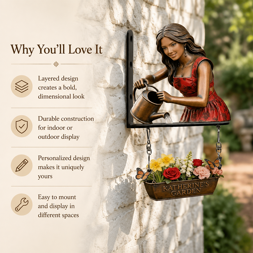 Custom Photo Middle-Aged Woman Gardening Wooden Wall Mount Sign, Home Garden Decor Gift
