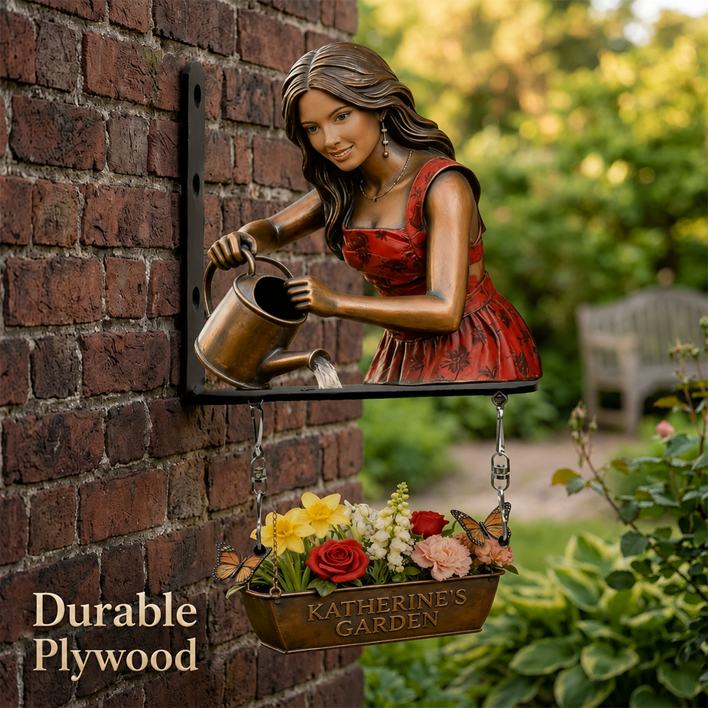 Custom Photo Middle-Aged Latina Woman Gardening Wooden Wall Mount Sign Garden Decor Gift