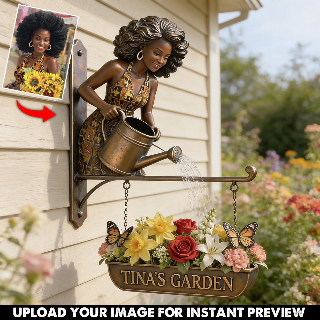 Custom Photo Gardening Woman Wooden Garden Wall Mount Sign Home Decor