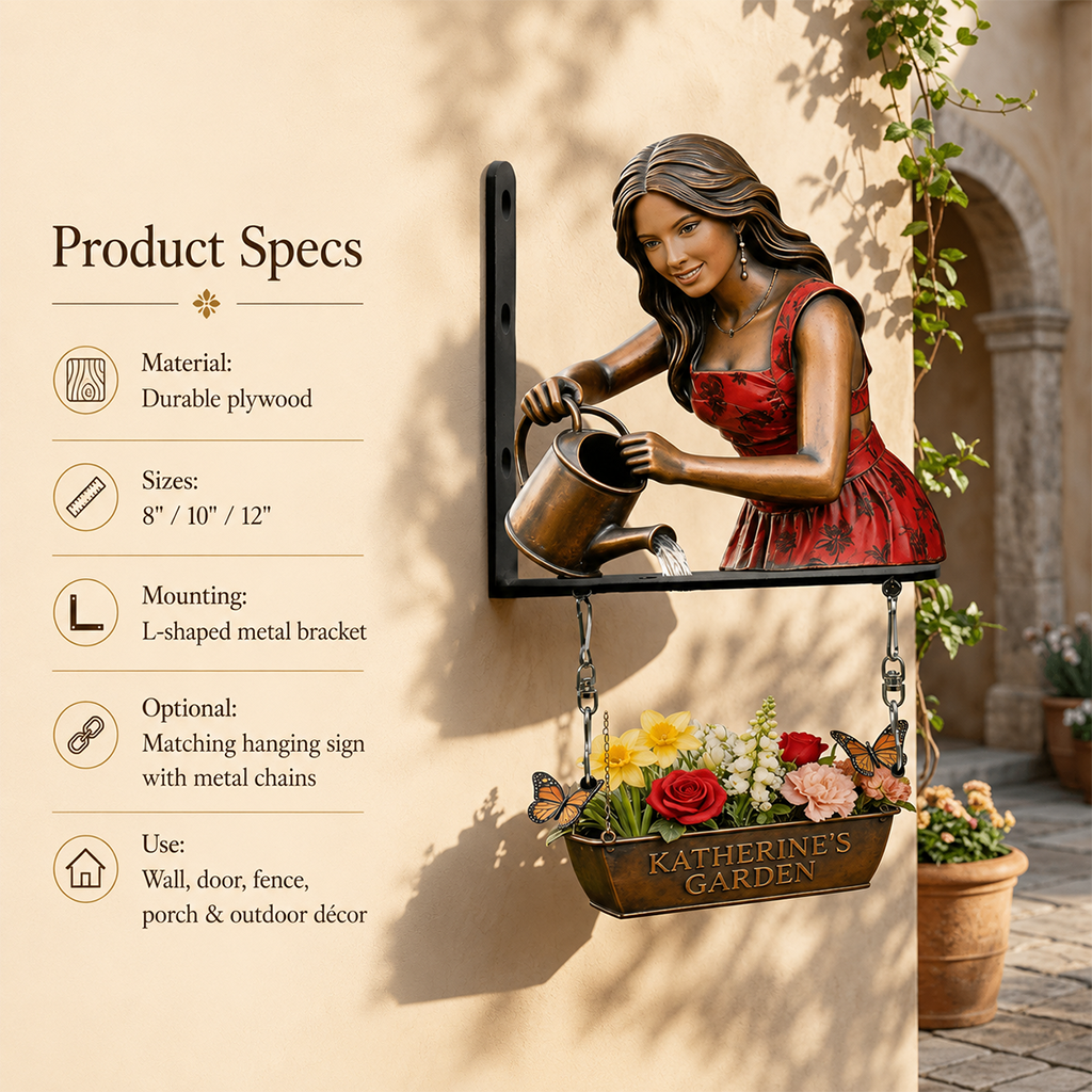 Custom Photo Older Latina Woman Gardening Wooden Wall Mount Sign, Garden Decor Gift
