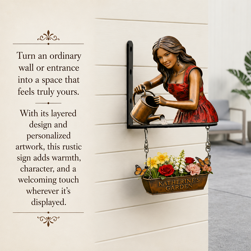 Custom Photo Gardening Woman Wooden Garden Wall Mount Sign Home Decor