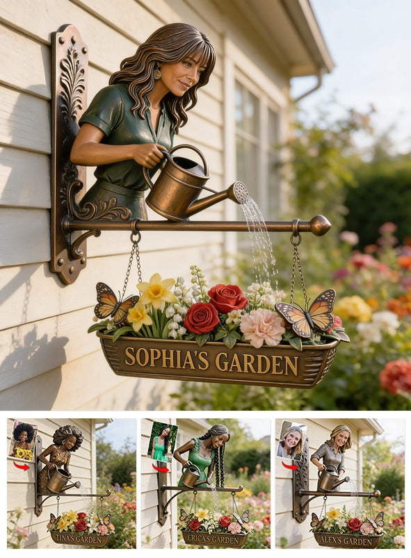 Custom Photo Middle-Aged Latina Woman Gardening Wooden Wall Mount Sign Garden Decor Gift