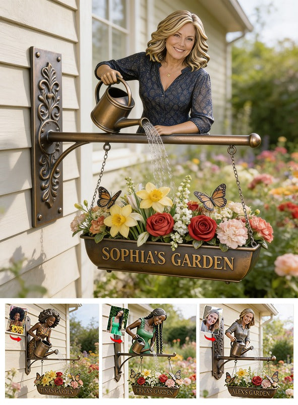 Custom Photo Middle-Aged Woman Gardening Wooden Wall Mount Sign, Home Garden Decor Gift