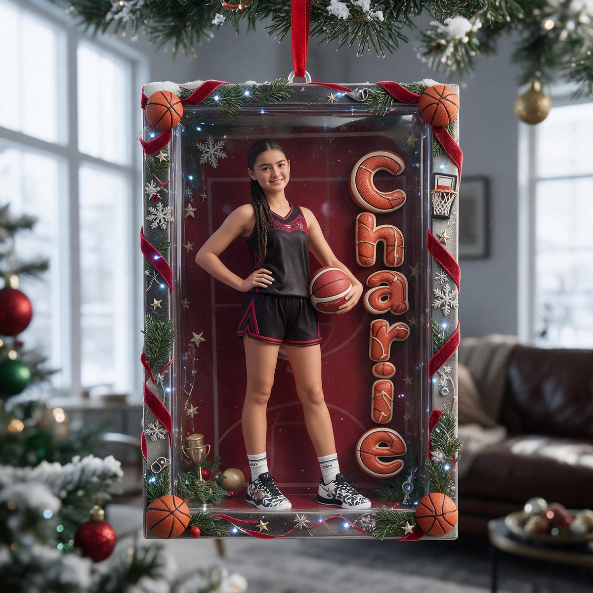 Personalized Christmas Latina Female Youth Basketball Player Ornament Sports Gift