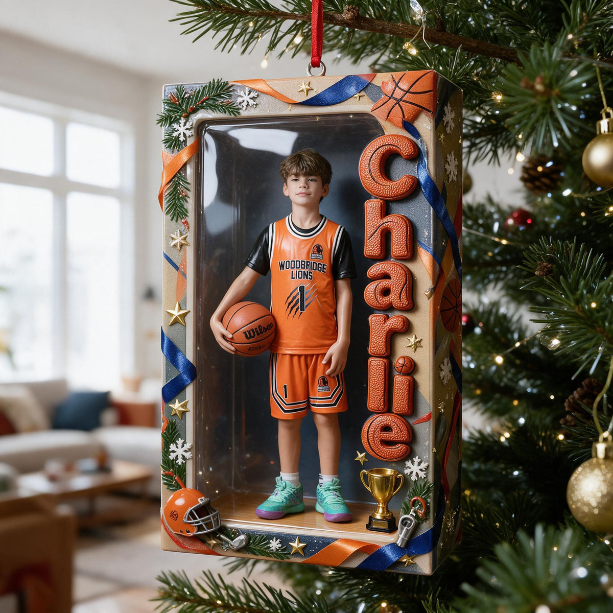 Personalized Christmas Latino Male Youth Basketball Player Ornament Gift