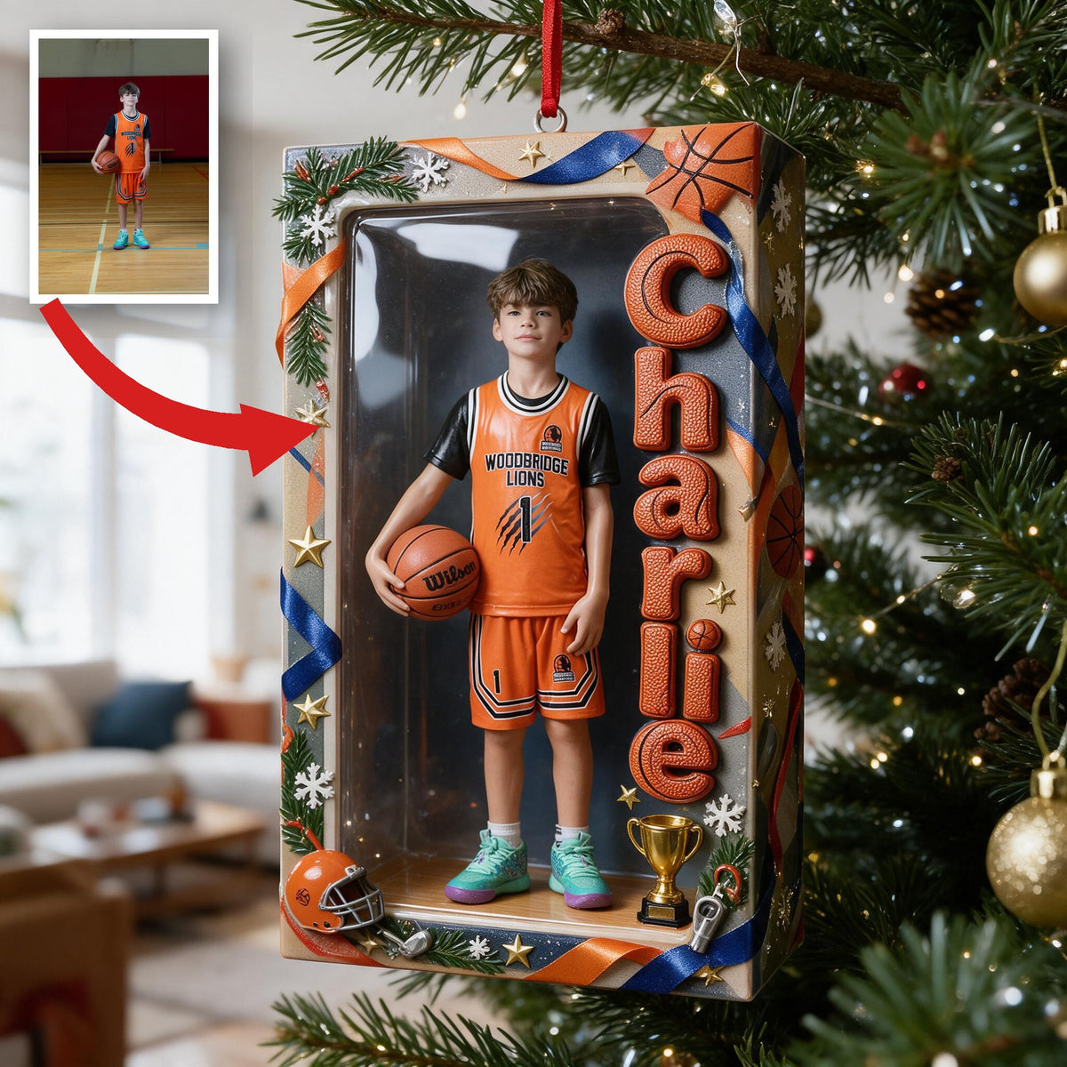 Personalized Christmas Latino Male Youth Basketball Player Ornament Gift