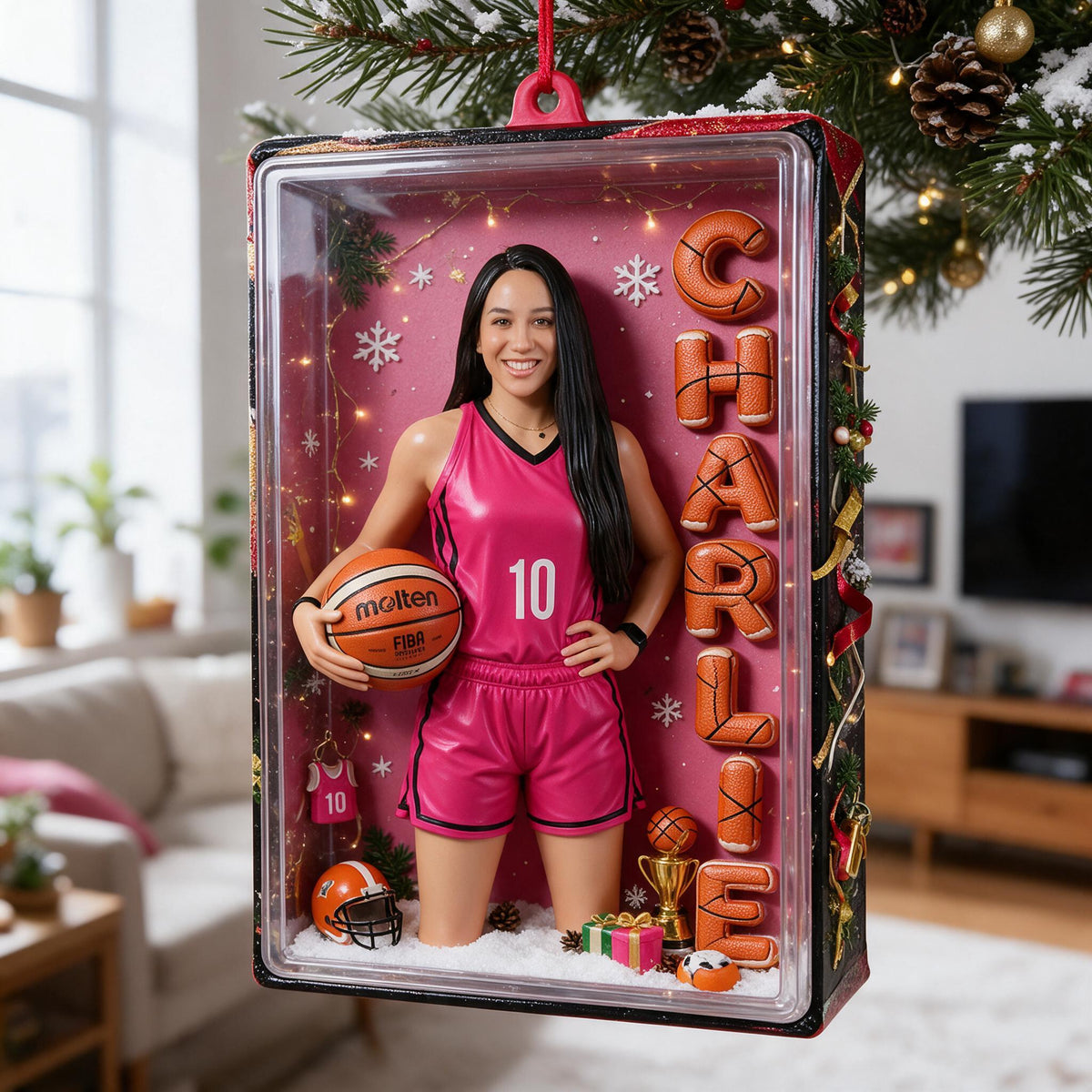 Personalized Christmas Latina Woman Basketball Player Ornament, Basketball Fan Gift