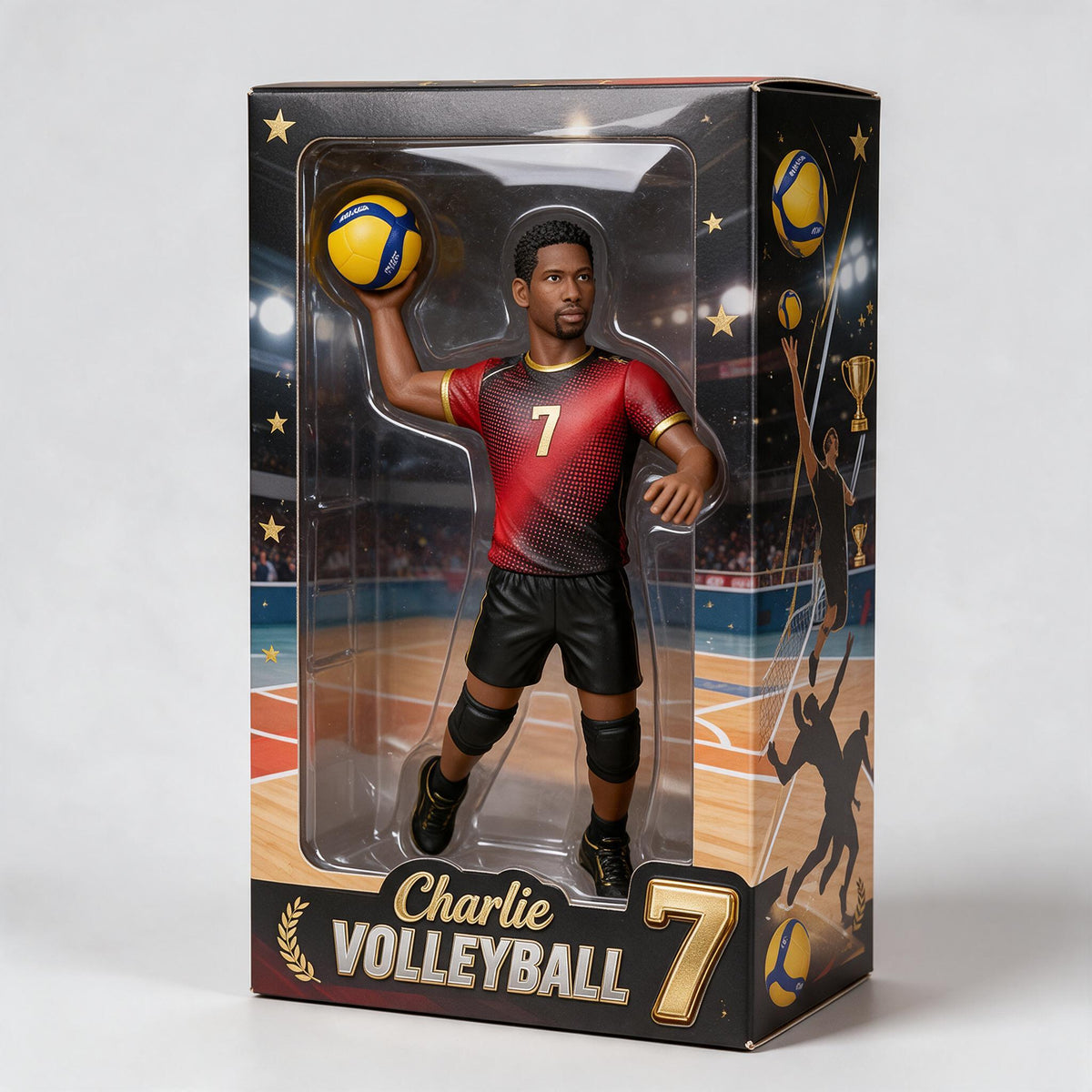 Personalized Black Man Volleyball Player 3D Acrylic Display Case Keepsake