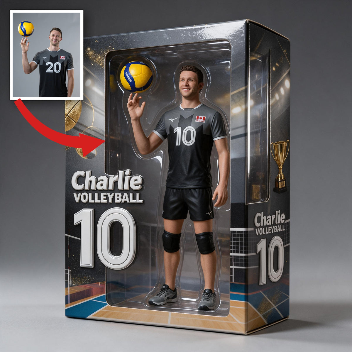 Personalized Latino Man Volleyball Player Acrylic Display Box Sports Keepsake