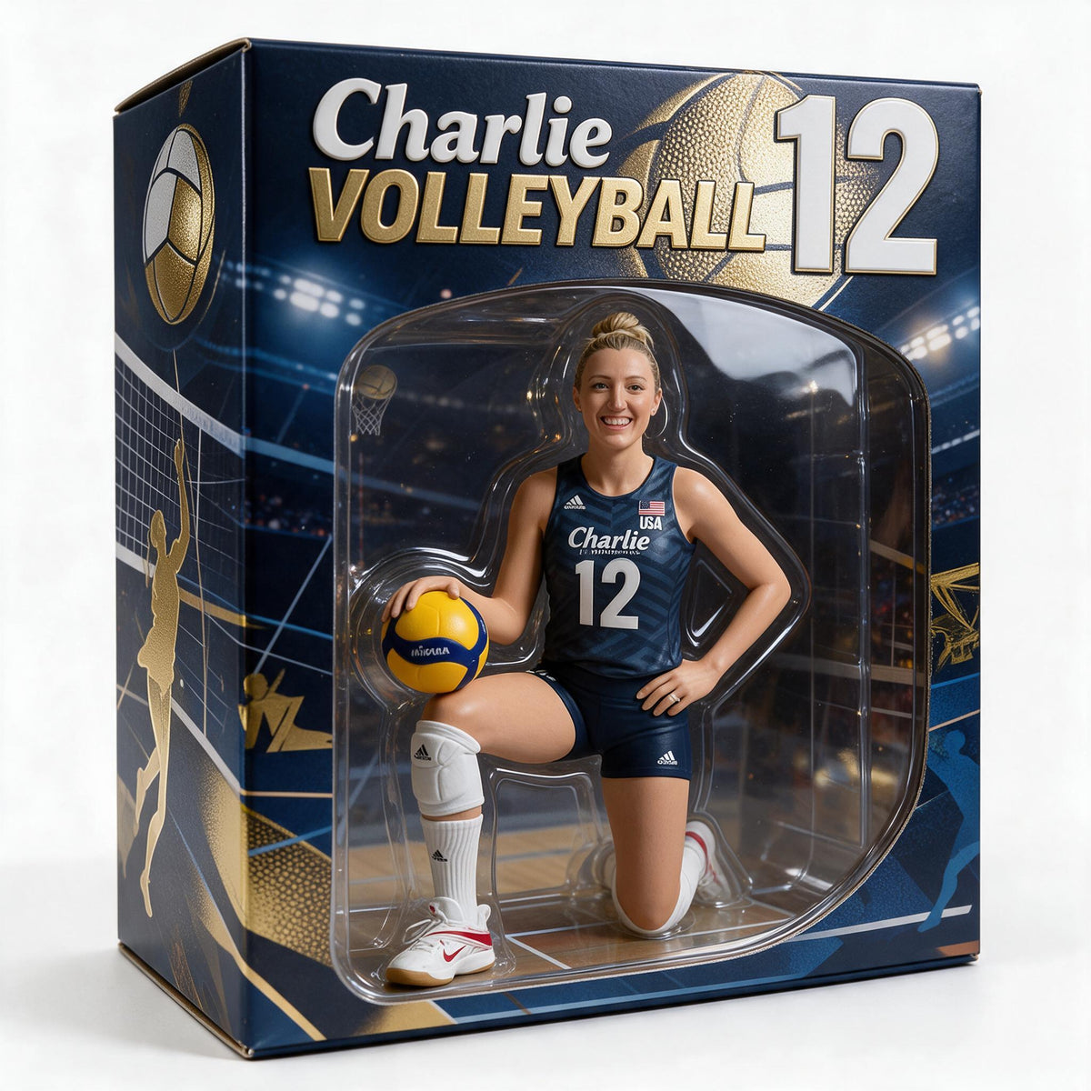 Personalized Woman Volleyball Player 3D Acrylic Display Case Sports Keepsake Gift