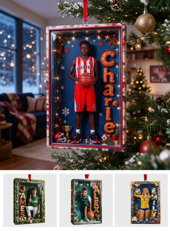 Personalized Christmas Black Male Youth Basketball Player Acrylic Ornament