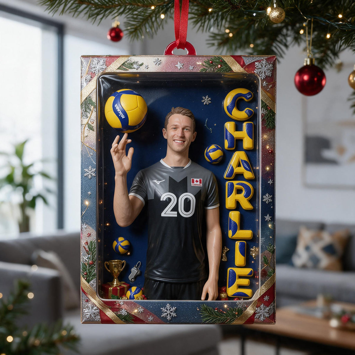 Personalized Christmas Latino Man Volleyball Player Acrylic Ornament Gift