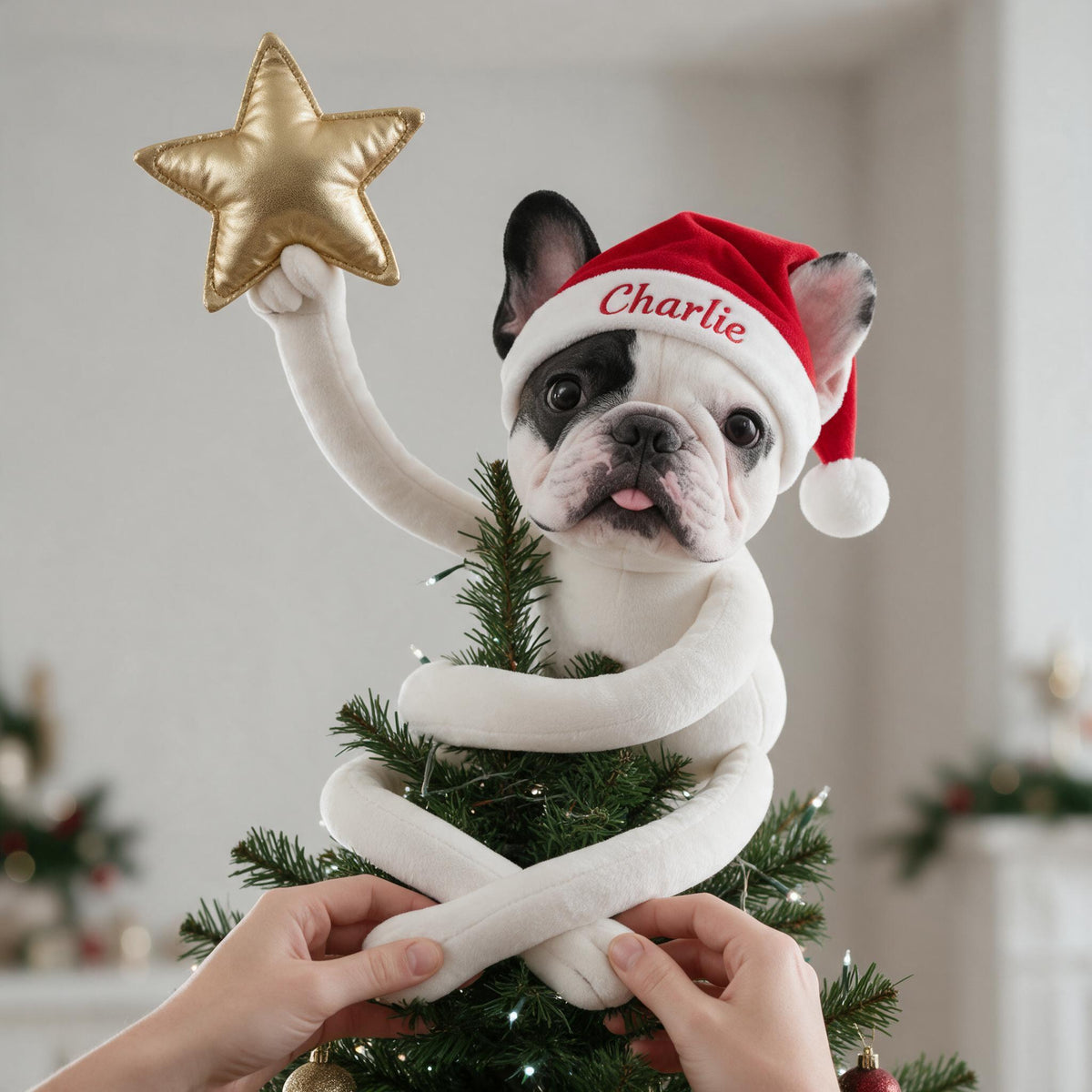 Personalized Christmas Black and White French Bulldog Posable Plush Doll