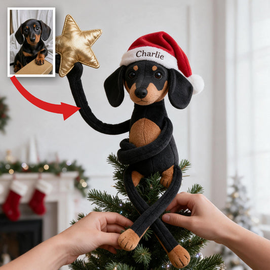 Personalized Christmas Black and Tan Dachshund Puppy Posable Plush Doll