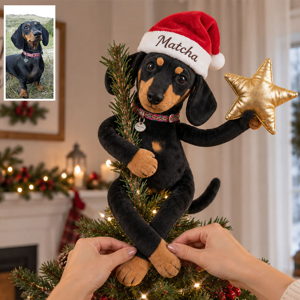 Personalized Christmas Black and Tan Rottweiler Posable Plush Doll Tree Topper