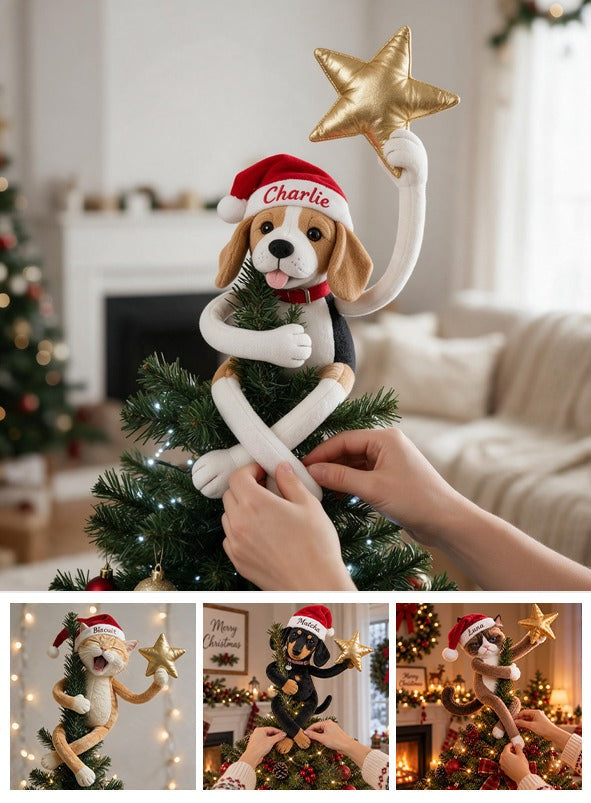 Personalized Christmas Tricolor Adult Beagle Posable Plush Doll Tree Topper Gift