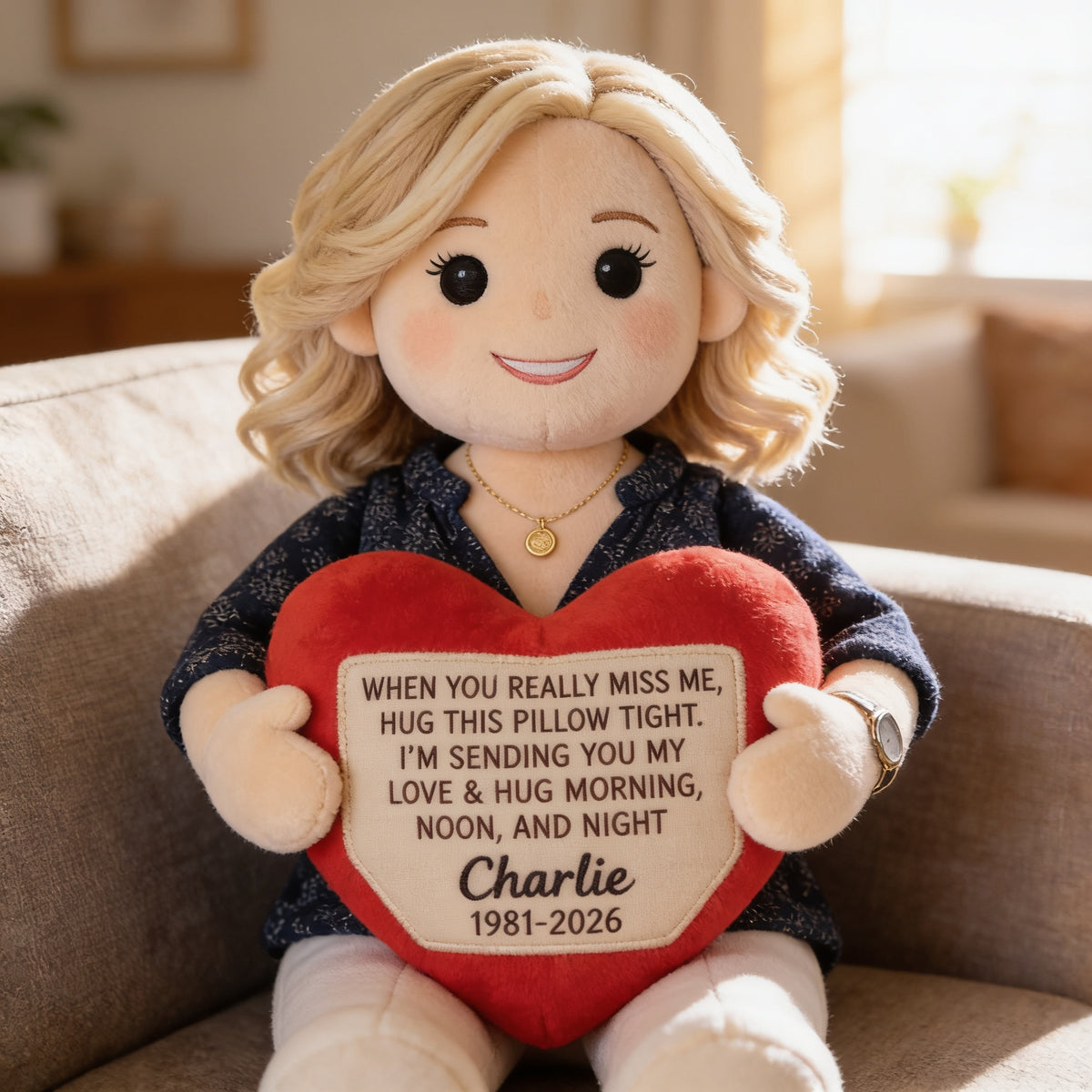 Personalized Memorial Middle-Aged Woman Faux Fur Pillow Bereavement Gift
