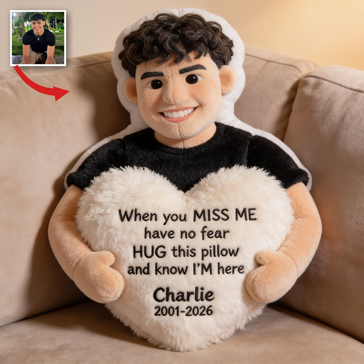 Personalized Latino Man Memorial Faux Fur Shaped Pillow Sympathy Gift