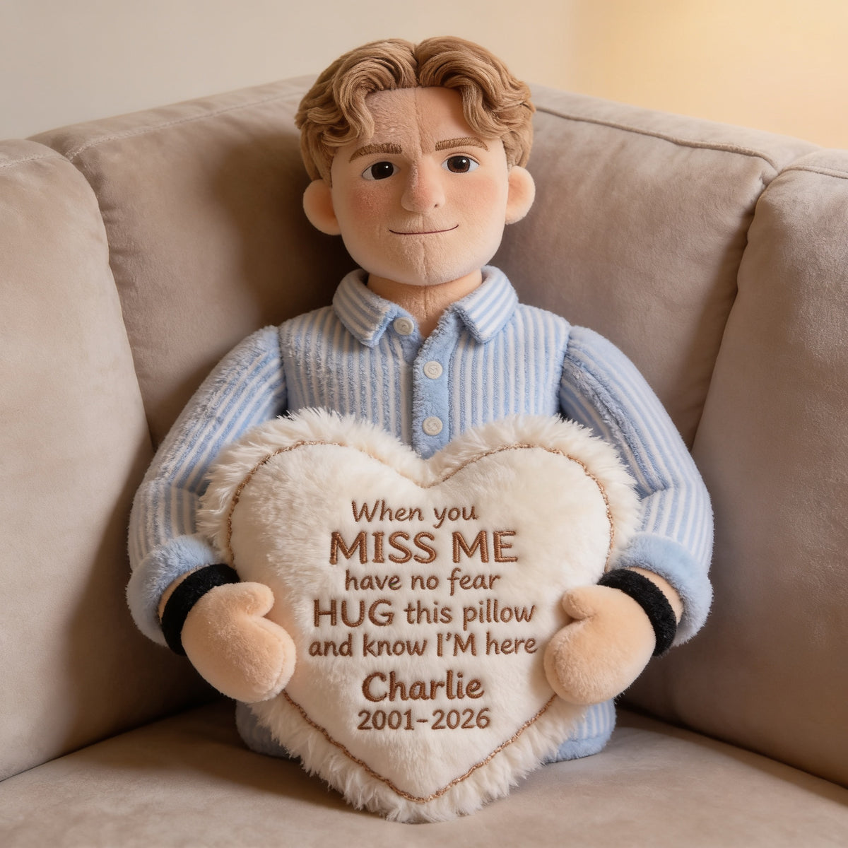 Personalized Memorial Man Shaped Faux Fur Pillow