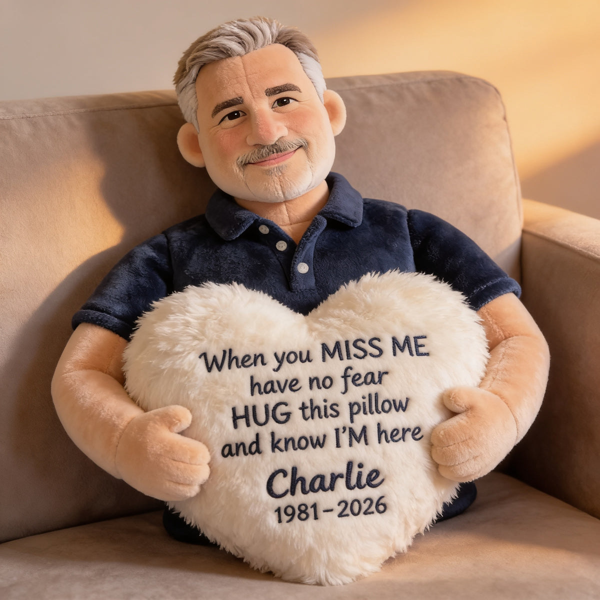 Personalized Middle-Aged Man Memorial Faux Fur Pillow Dad Husband Gift