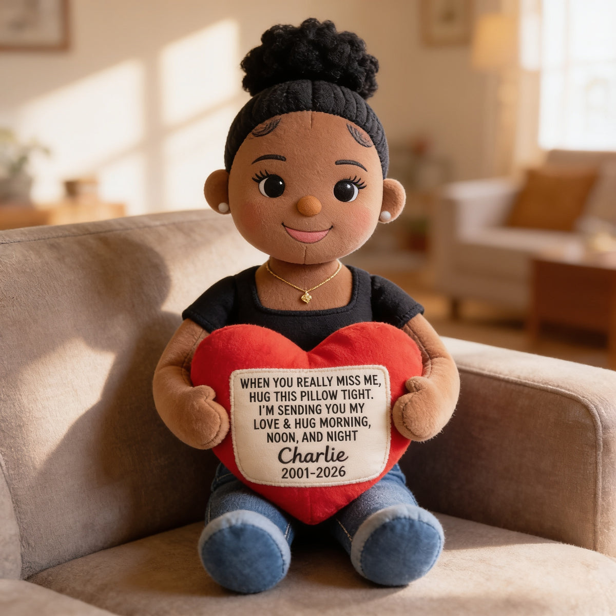 Personalized Black Woman Memorial Faux Fur Shaped Pillow Keepsake