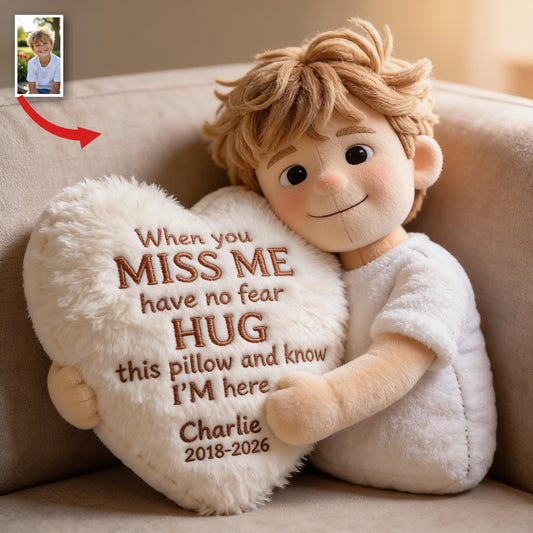 Personalized Little Boy Memorial Faux Fur Shaped Pillow Remembrance Gift