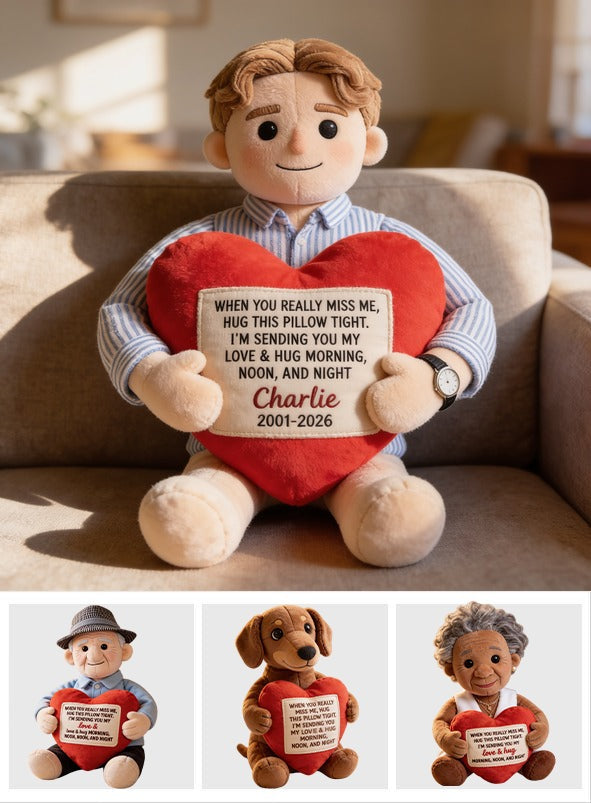 Personalized Memorial Man Faux Fur Shaped Pillow Bereavement Keepsake Gift