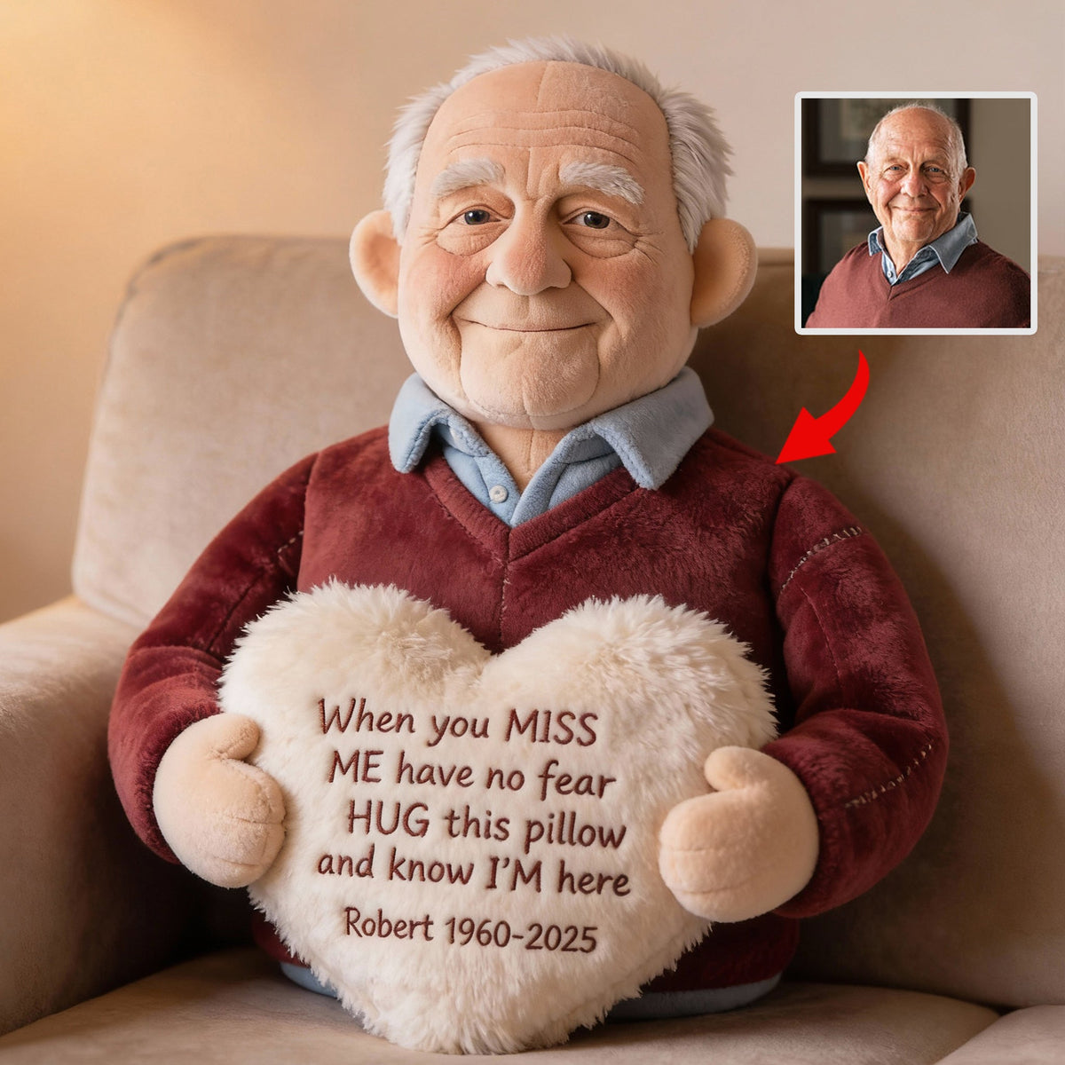 Personalized Middle-Aged Woman Memorial Faux Fur Shaped Pillow Mom Wife Remembrance Gift