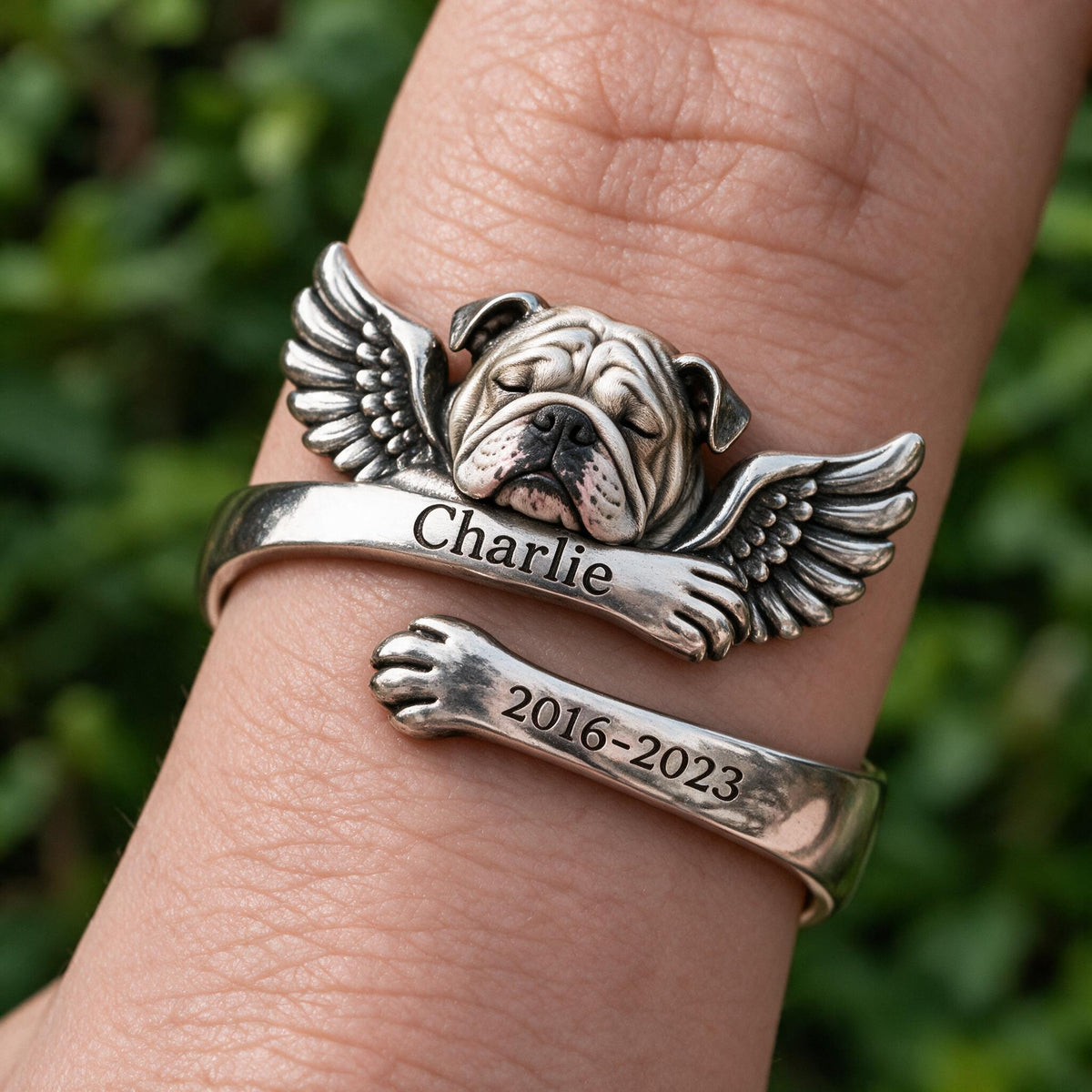 Personalized Bulldog Memorial Adjustable Ring Pet Loss Keepsake Gift
