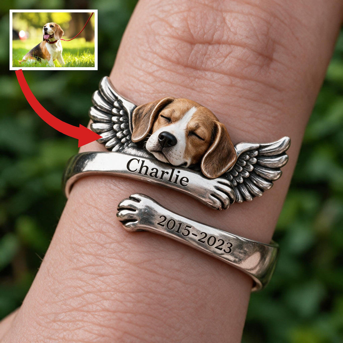 Personalized Adult Beagle Memorial Adjustable Dog Remembrance Ring