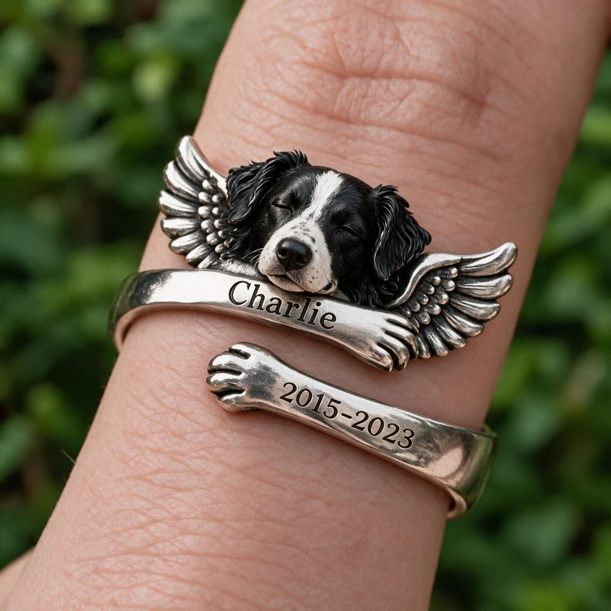 Personalized Border Collie Memorial Adjustable Ring Pet Loss Keepsake