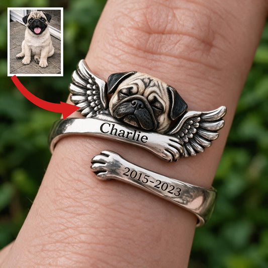 Personalized Fawn Pug Memorial Adjustable Ring Pet Keepsake