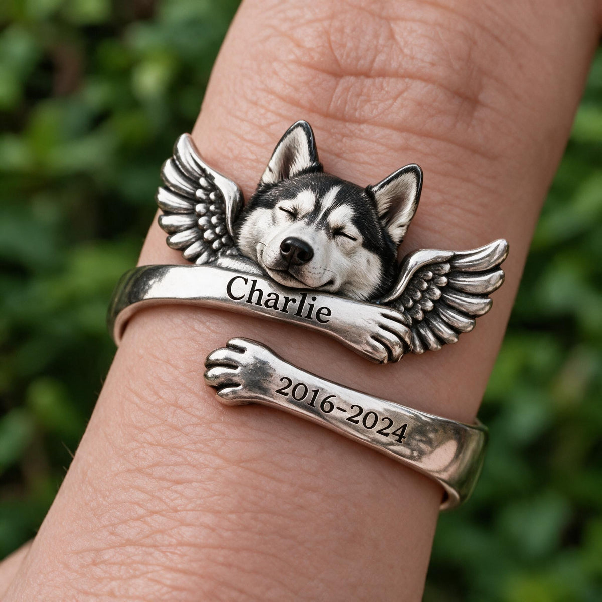 Personalized Siberian Husky Memorial Adjustable Ring Pet Keepsake Gift