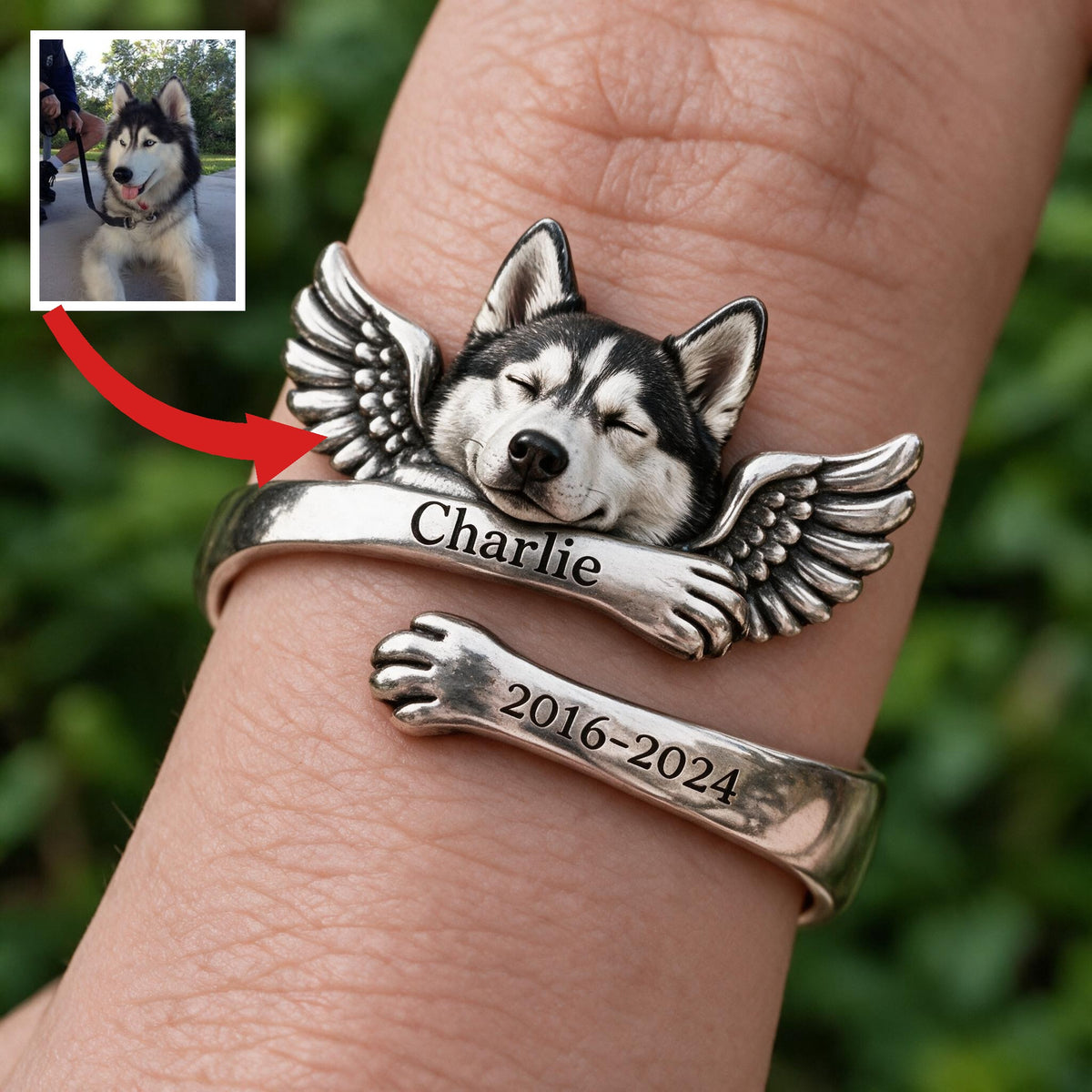 Personalized Siberian Husky Memorial Adjustable Ring Pet Keepsake Gift