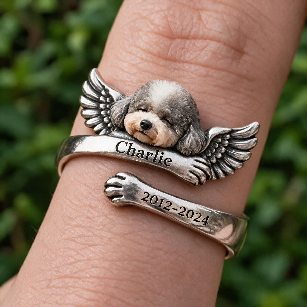 Personalized Poodle Memorial Adjustable Ring Pet Loss Keepsake