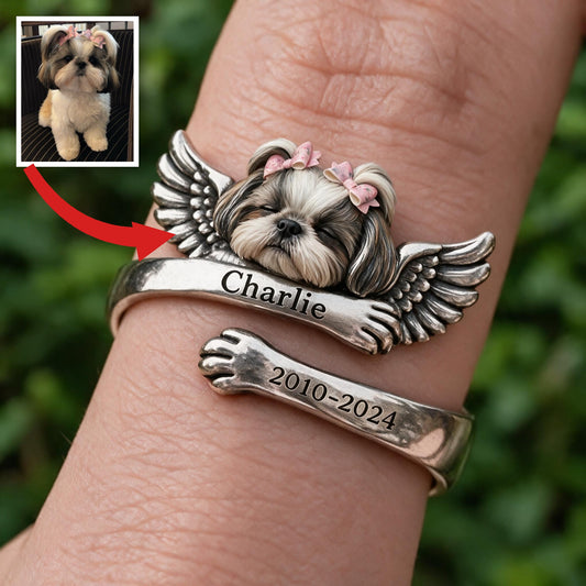 Personalized Shih Tzu Pet Memorial Adjustable Ring Remembrance Keepsake