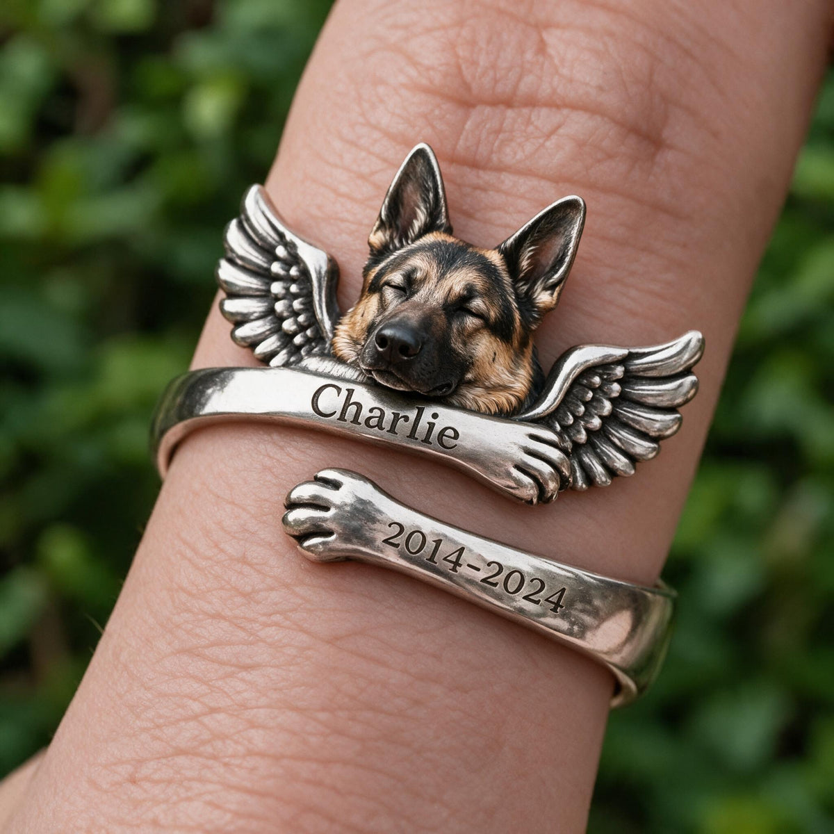 Personalized German Shepherd Pet Memorial Adjustable Ring Keepsake