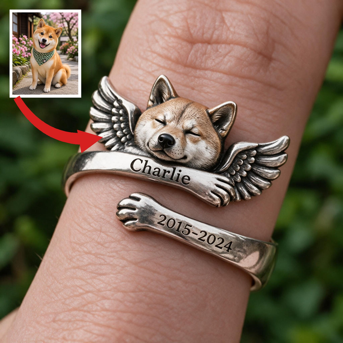 Personalized Shiba Inu Memorial Adjustable Ring Pet Keepsake Gift
