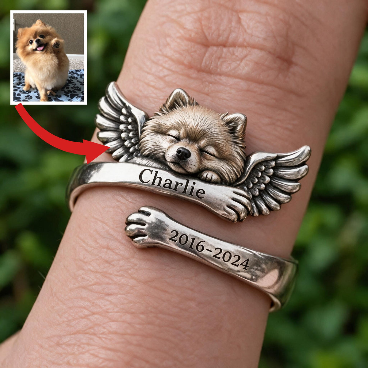 Personalized Fluffy Pomeranian Memorial Adjustable Ring Pet Remembrance Gift