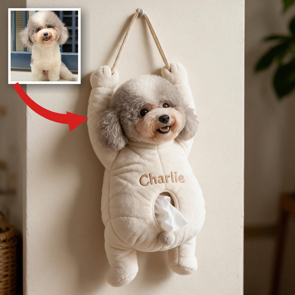 Personalized Curly Fur Poodle Hanging Pull-Out Organizer Dog Lover Home Decor