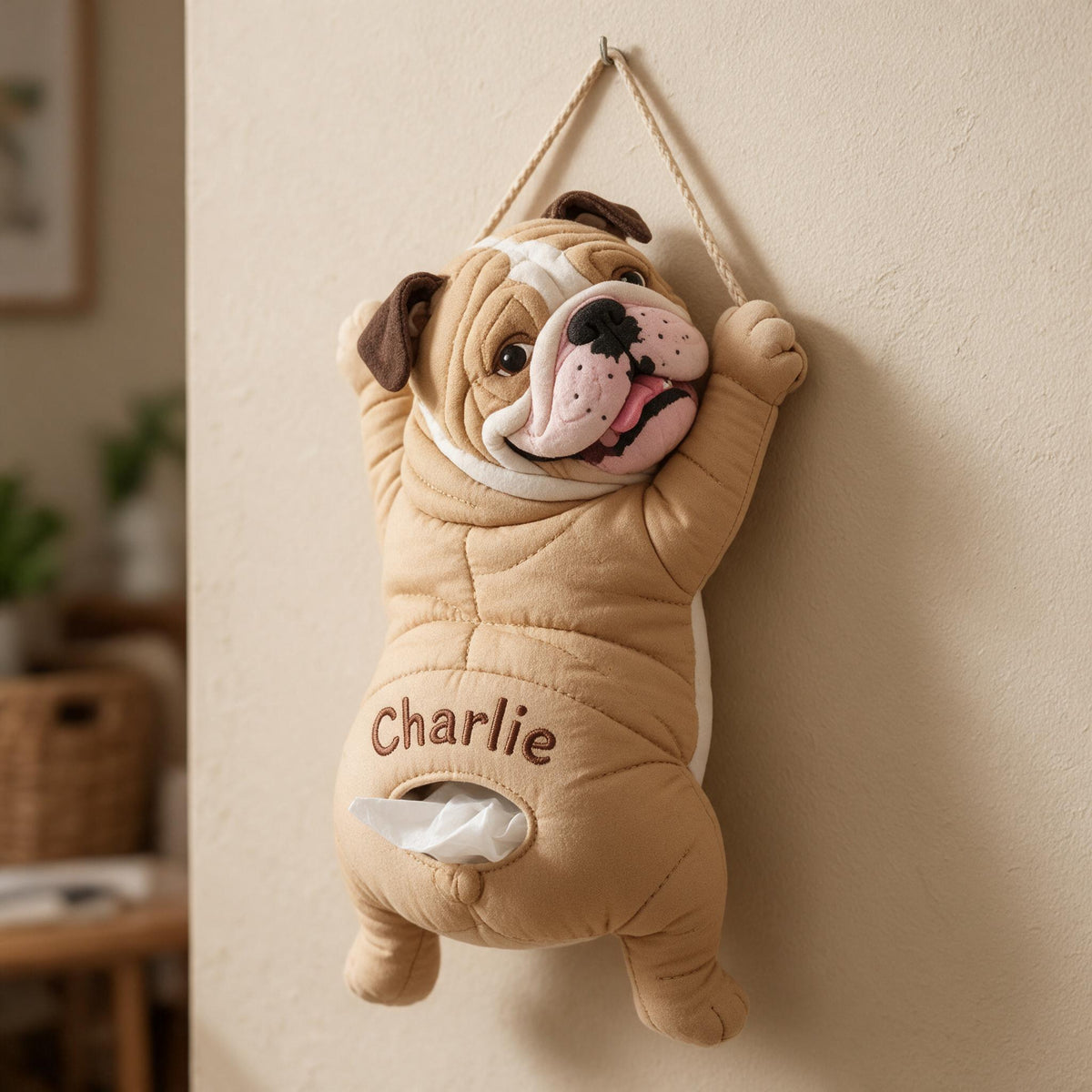 Personalized Fawn & White Adult Bulldog Pull-Out Organizer Home Storage