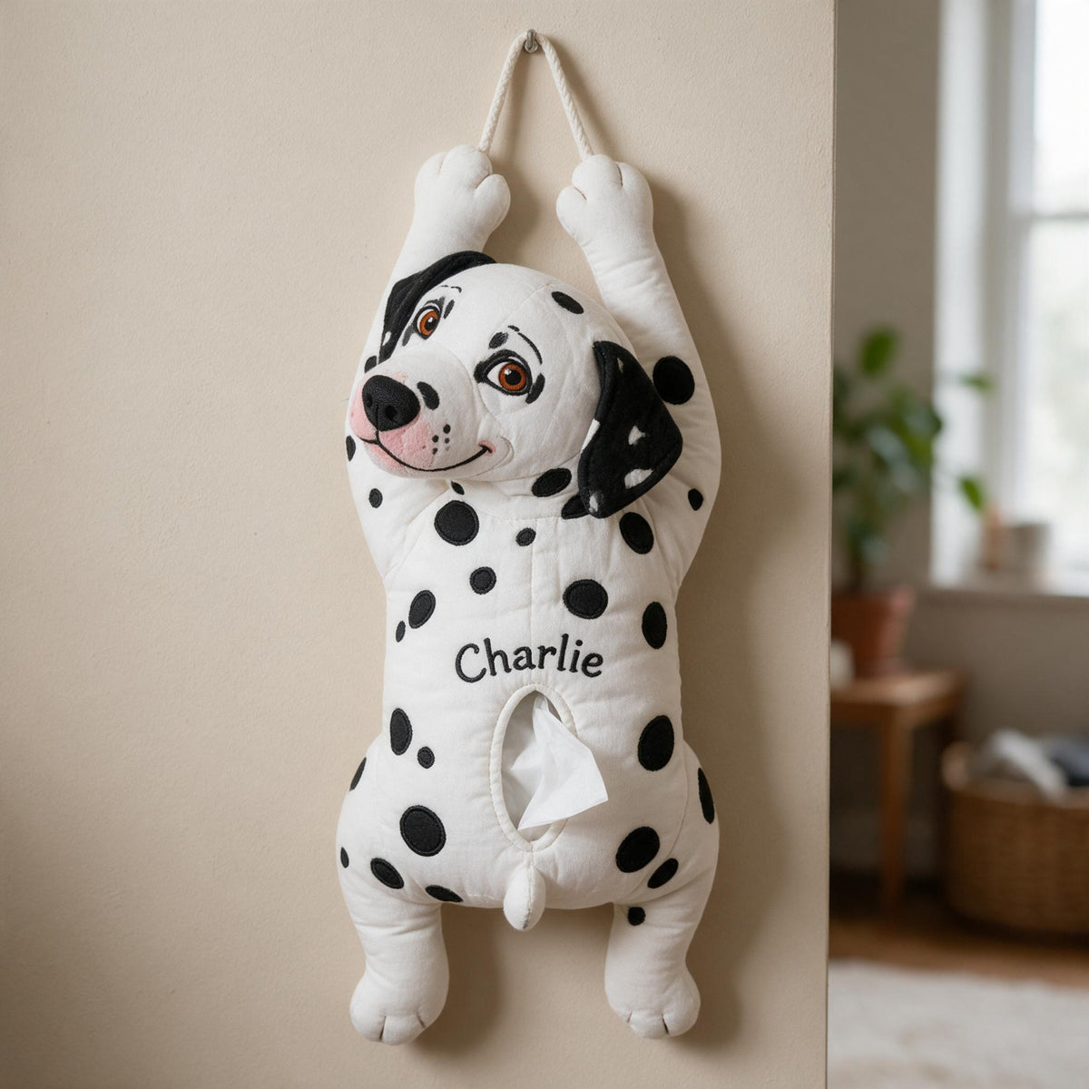 Personalized Black and White Spotted Dalmatian Pull-Out Organizer Hanging Storage