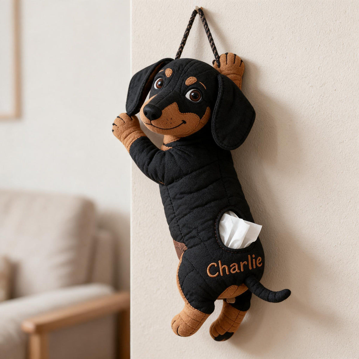 Personalized Black and Tan Dachshund Puppy Pull-Out Organizer Home Storage