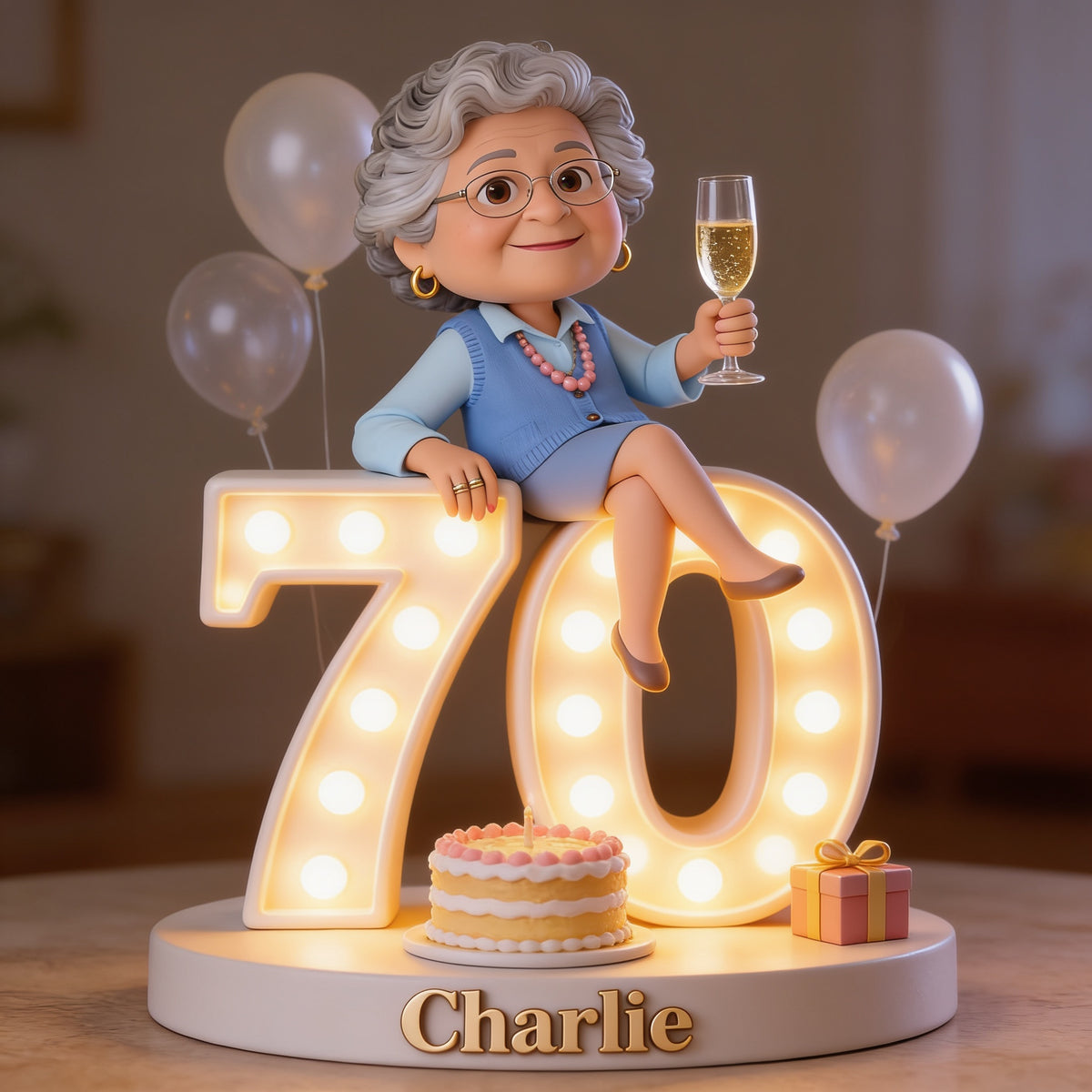 Personalized 70th Birthday Older Latina Woman Custom Shaped Acrylic Plaque Gift