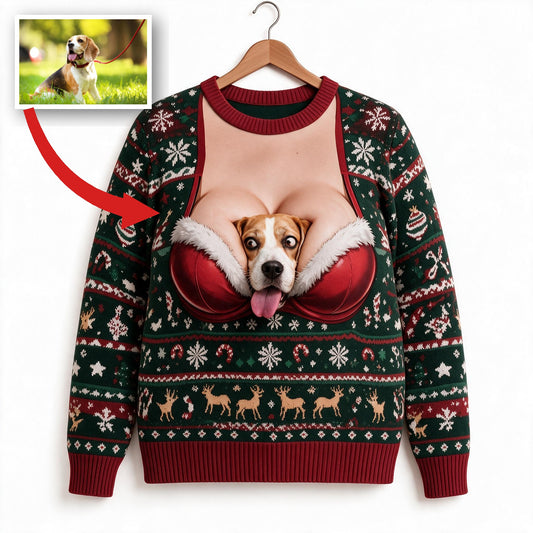Personalisierbarer Foto-Weihnachts-Tricolor Beagle Lustiger Ugly Sweater