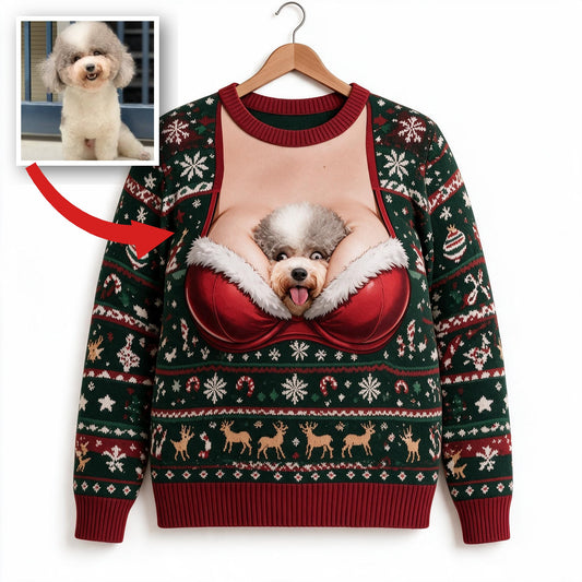 Personalisierter Foto-Weihnachts-Pudel Lustiger Ugly Sweater