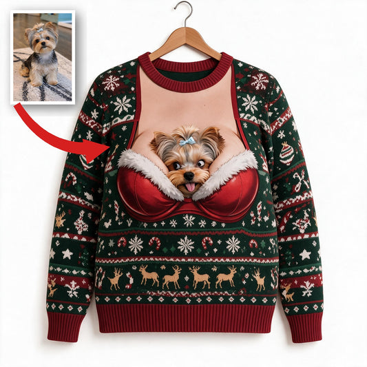 Personalisierter Foto-Weihnachts-Yorkshire Terrier Lustiger Ugly Sweater Geschenk für Hundeliebhaber