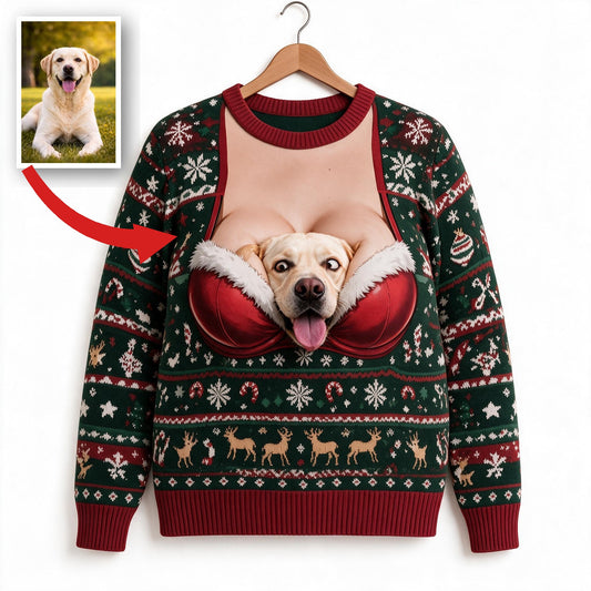 Benutzerdefinierter Foto-Weihnachts-Pullover mit gelbem Labrador