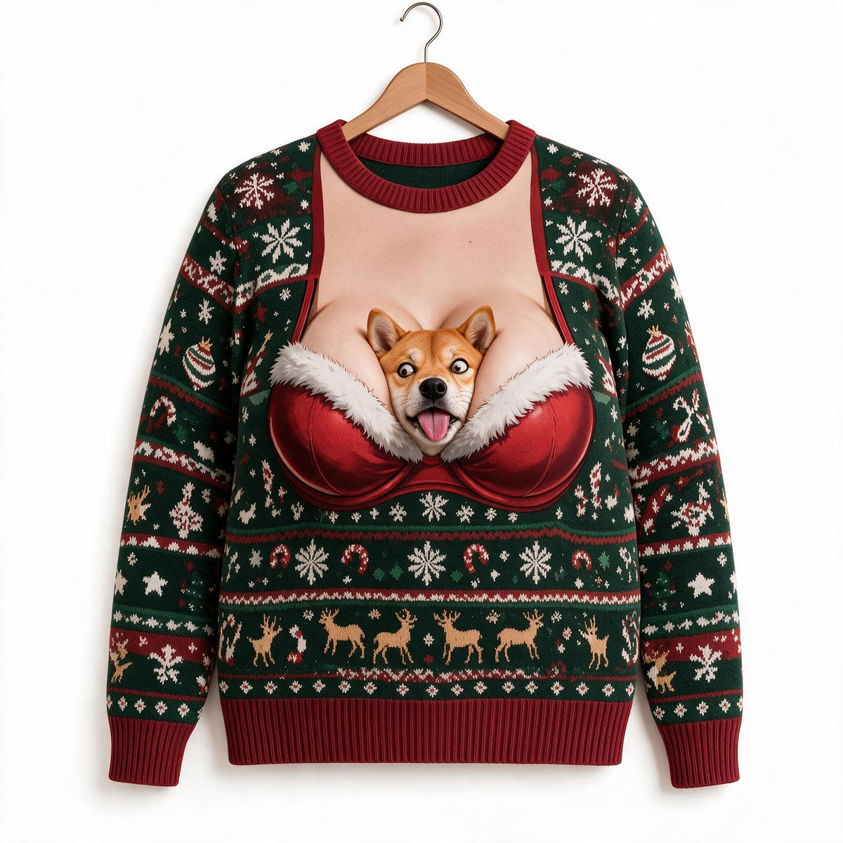 Custom Photo Christmas Adult Tan White Shiba Inu Ugly Sweater Funny Pet Holiday Apparel