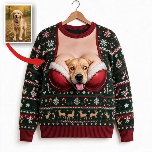 Personalisierter Foto-Weihnachts-Pullover für Erwachsene mit Golden Retriever